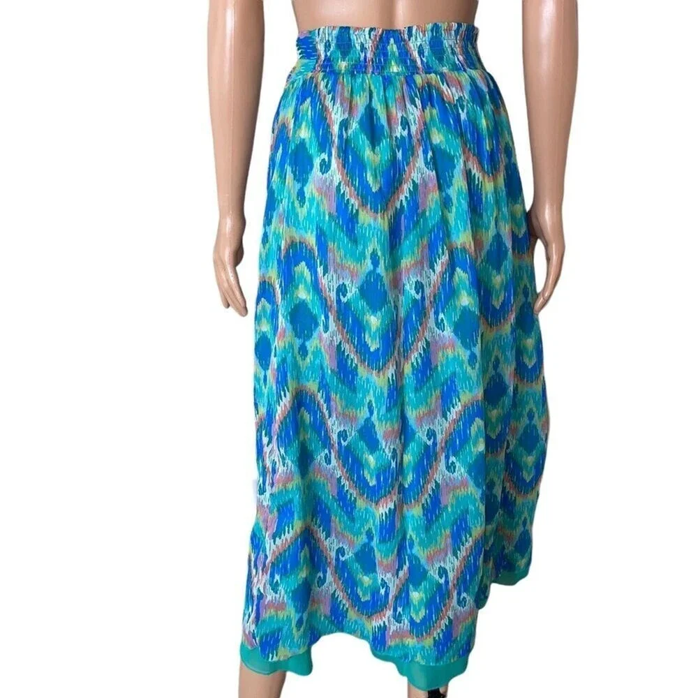 Aerie lightweight multicolor maxi elastic waist skirt in teal & pink SM